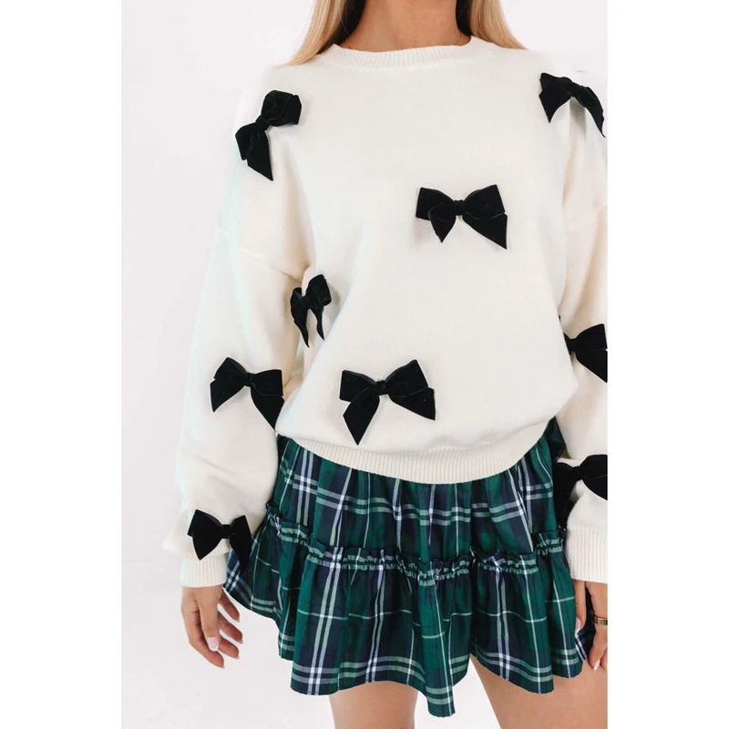Womens Christmas Plaid Print Mini Skirt Y2k Smocked Elastic High Waist Layered Ruffle Swing Flowy A-line Short Skirts