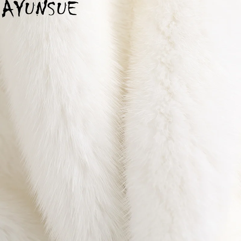 AYUNSUE 천연 밍크 모피 자켓 여성 V넥 긴팔 리얼 퍼 자켓 여성 의류 전체 밍크 고품질 아브리고 무헤르