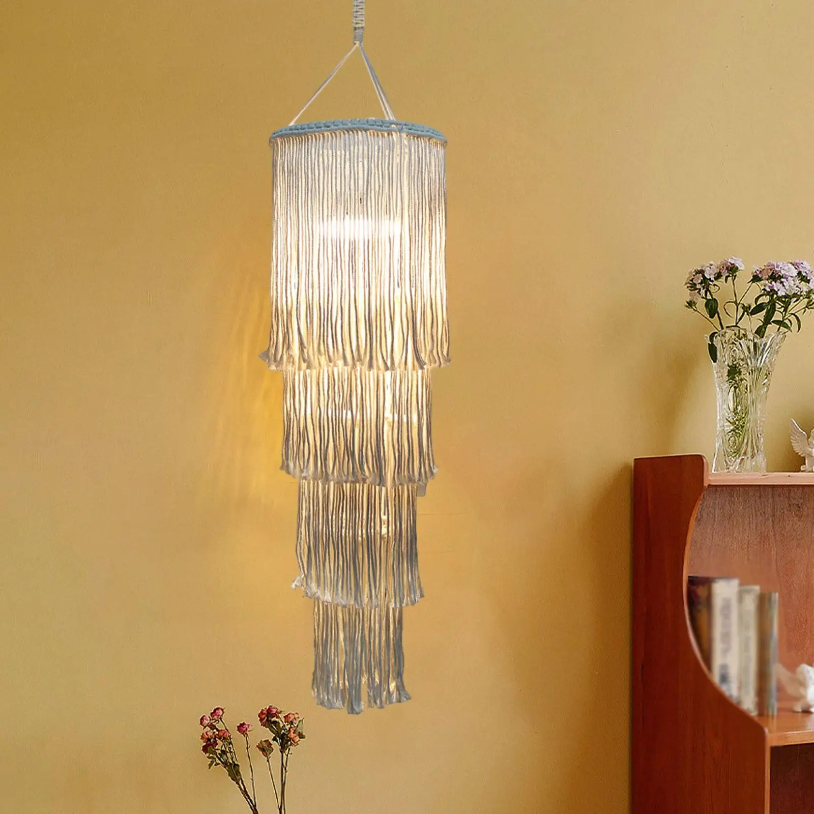 

Boho Hanging Pendant Light Cover Modern Macrame Lamp Shade Handmade Woven Lampshade for Home Indoor Bedroom Office Decoration