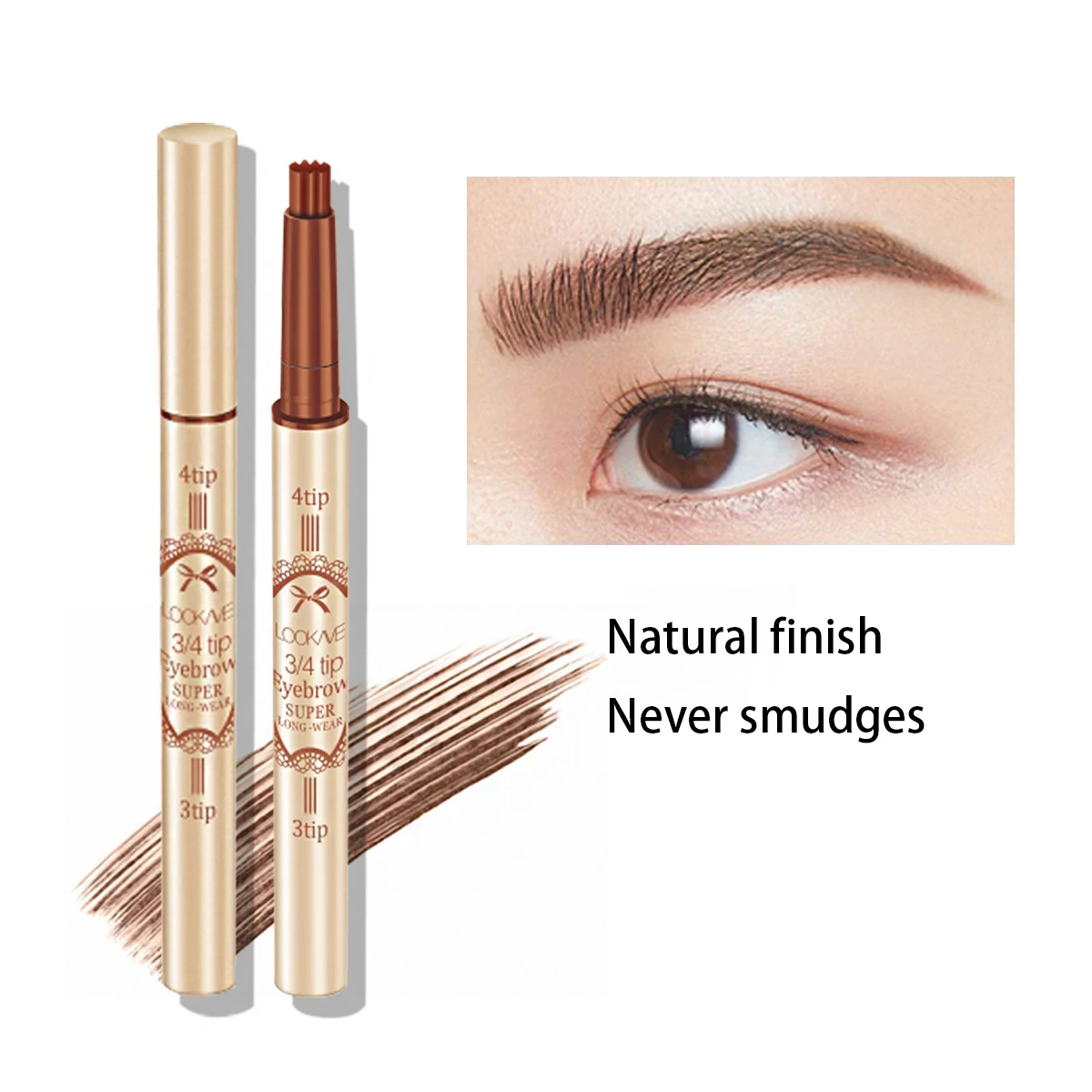 Matita per sopracciglia a 4 punti marrone scuro Matita per fronte a lunga durata Penna per tatuaggio per sopracciglia Microblading impermeabile Cosmetico