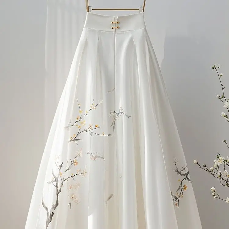 気質シフォンホワイトミディスカートファルダスムヘール春夏Aラインユブキジュペ韓国ファッションロパムヘール