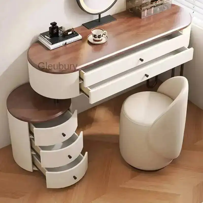 Full Storage Set Table Dressing Aesthetic Beige Wooden Luxury Dressing Table Makeup Mirror Toaletni Stolek Furniture Home