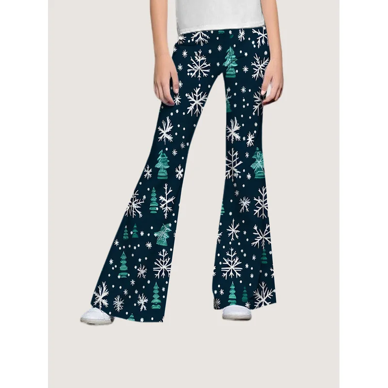 Girls All Over Print Flare Pants Stretchy Bell Bottom Leggings Elastic Waist Pants for Tween Teens Back to School Outfit
