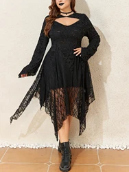 Halloween Lace Irregular Hem Women's Dress Plus Size Hollow Flare Long Sleeve A-line Gothic Dress Costume Vintage Dress Up Party