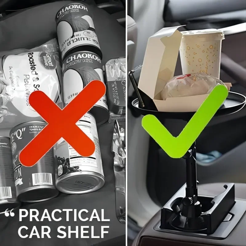 Car Cup Holder Swivel Tray Vehicle-Mounted 360 Rotating Non-Slip Tray Car Easy To Install Adjustable Height Round Tray