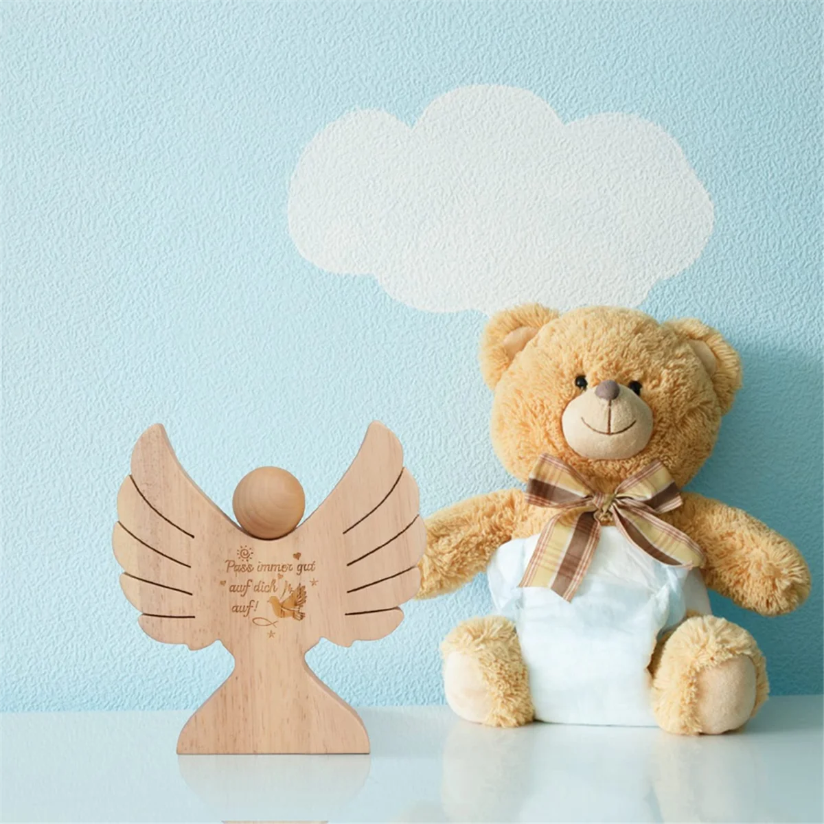 Wooden Angel with Engraving for Christening Guardian Angel Communion Boys Wooden Christening Gift Money Gift