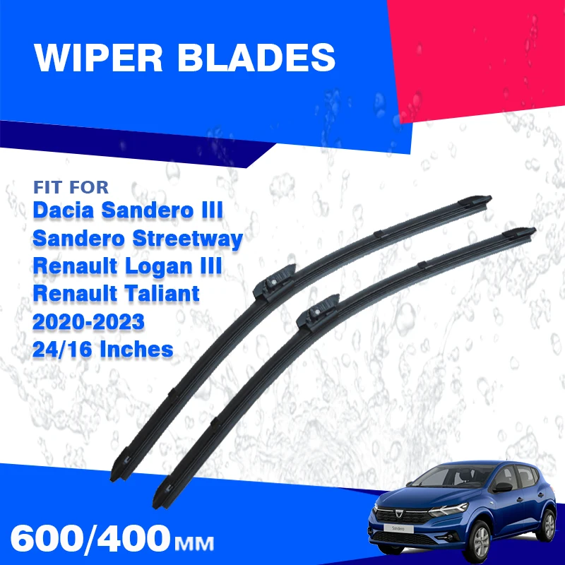 Front Wiper Blades For Dacia Sandero III Streetway 2020 2021 2022 2023 Renault Logan Car Windshield Windscreen Windows Brushes