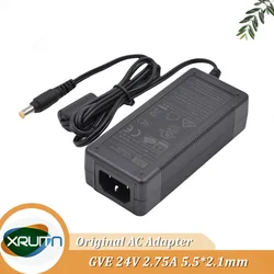 Genuine GVE AC/DC Adapter Model GM60-240275-F Input 100-240V 50/60Hz 2A Output 24V 2.75A 5.5*2.1mm DC Plug Charger Power Supply