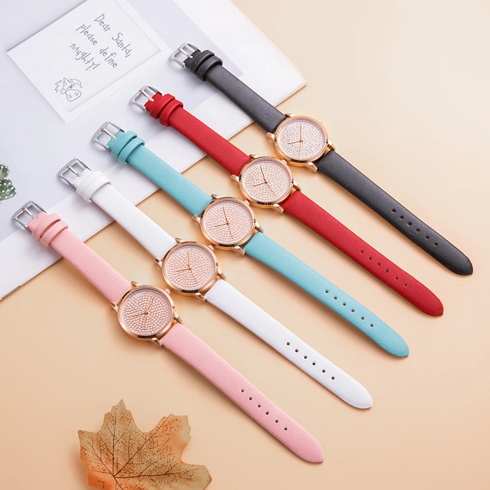 Fashion Watch for Kids Luxury Rhinestone Metal Dial Children's Quartz Watch Leather Band Casual Simple Kids Watch montre enfant