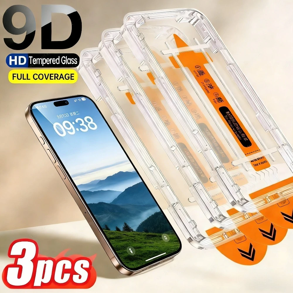 

Комплект из 3 ультрапрочных защитных стекол Ultra HD для iPhone 17, 16, 15, 14 Pro Max, Air 17e, 16, 15 Plus, 13, 12, 11 Pro с установкой в один клик