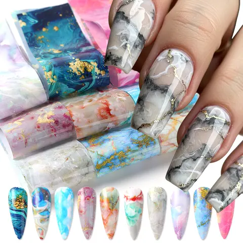 10pcs Marble Nail Foil Transfer Sticker Watercolor Geometry Wave Line Abstract Design for Women Girl Nail DIY Foils Nail Decor