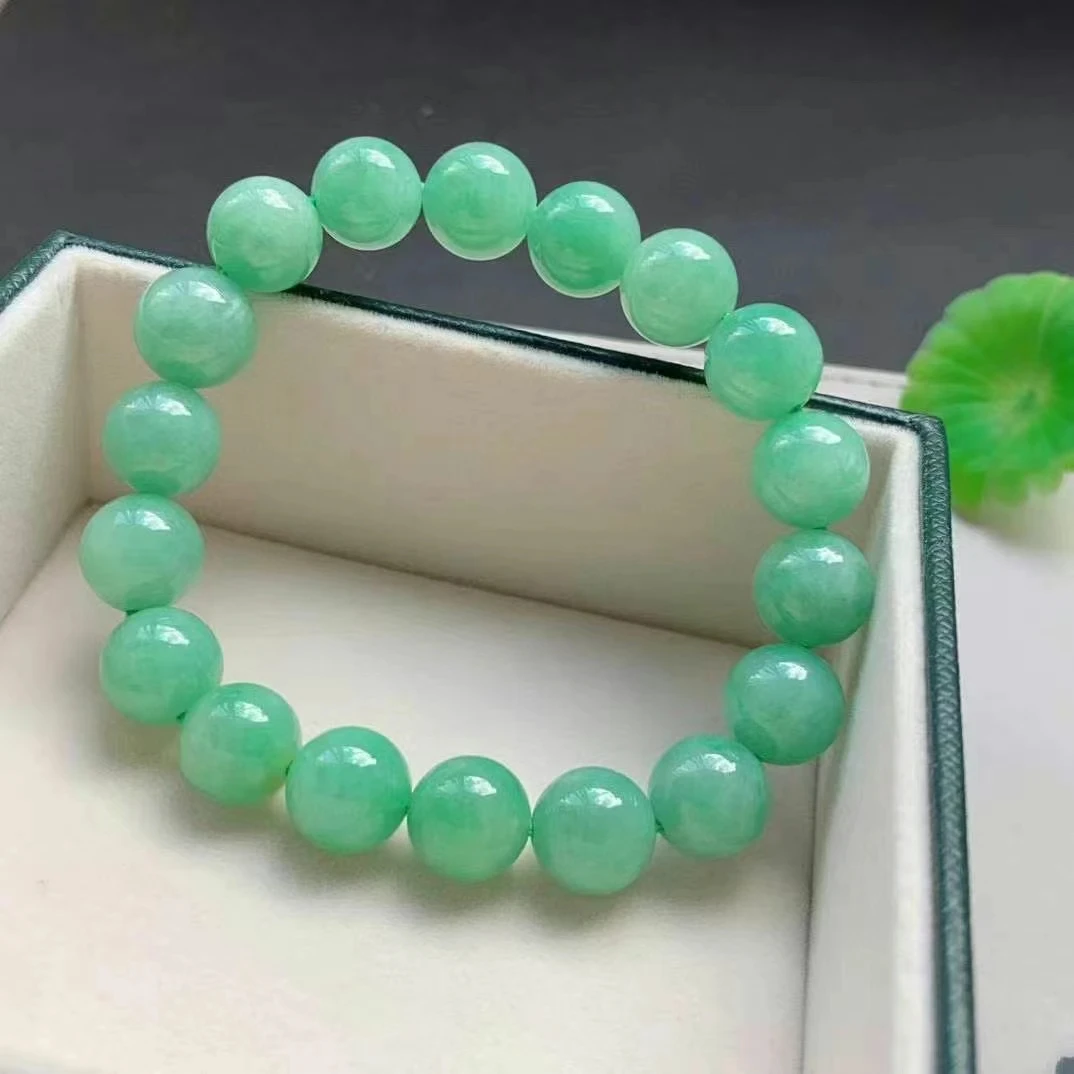 

Natural Green Jade A Beads Round Bracelet Pendant Semi Clear 10.5mm Women Rare Good Natural Gemstone Rare Jade A Crystal AAAAAA