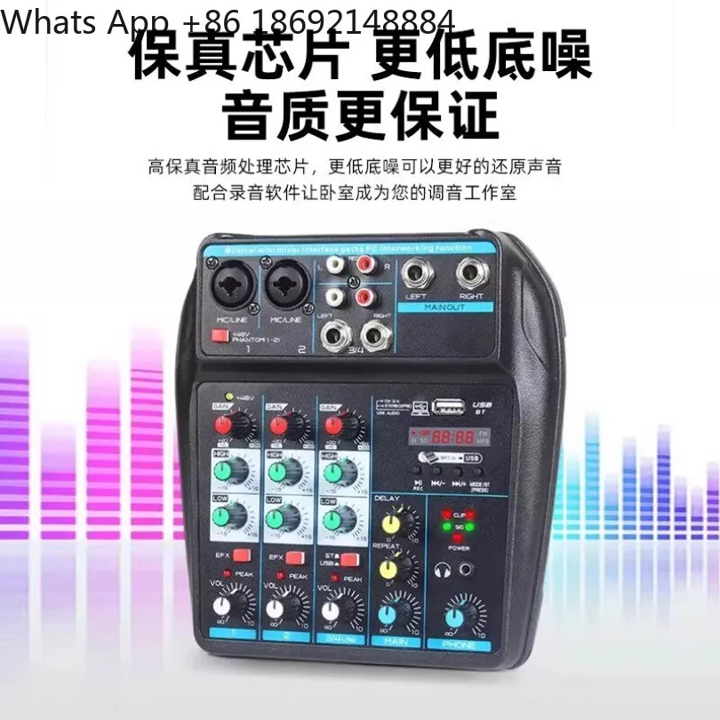 Professional 4-way Mini Mixer Small with Reverb USB Bluetooth Portable Spot