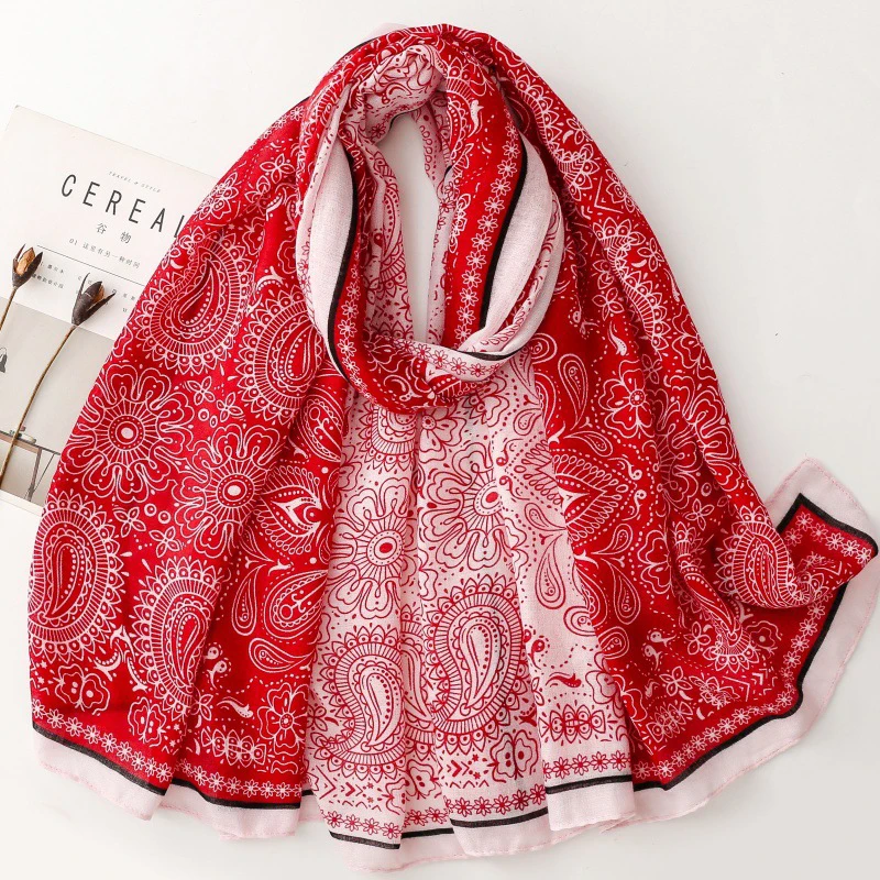 

2026 New Paisley Cotton Linen Feeling Scarf for Women Cashew flower Print Shawl Spring Wrap Turban Muslim Hijab Festival gift