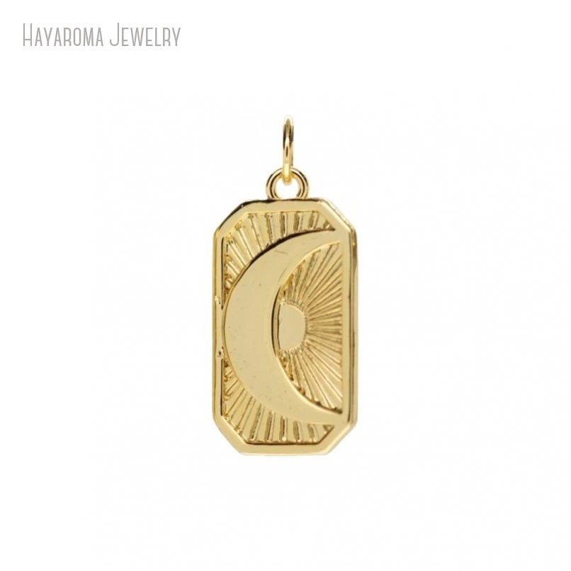 2Pcs Wholesale Metal Gold Color Pendant Boho Witch Jewelry Geometric Oblong Shape Crescent  Moon Charms PM47525