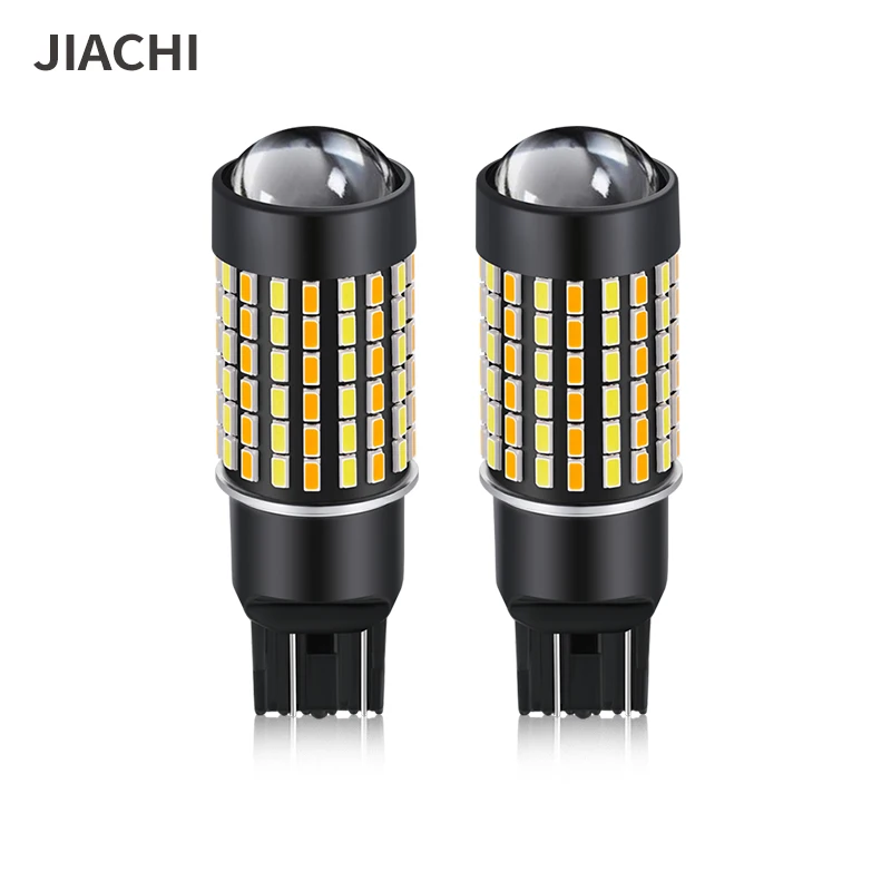 JIACHI 2PCS T20 7443 W21 Led Turn Signal Brake Lamp 3014Chip 144SMD Daytime Running Light White&Yellow Car Accessories DC12V-24V