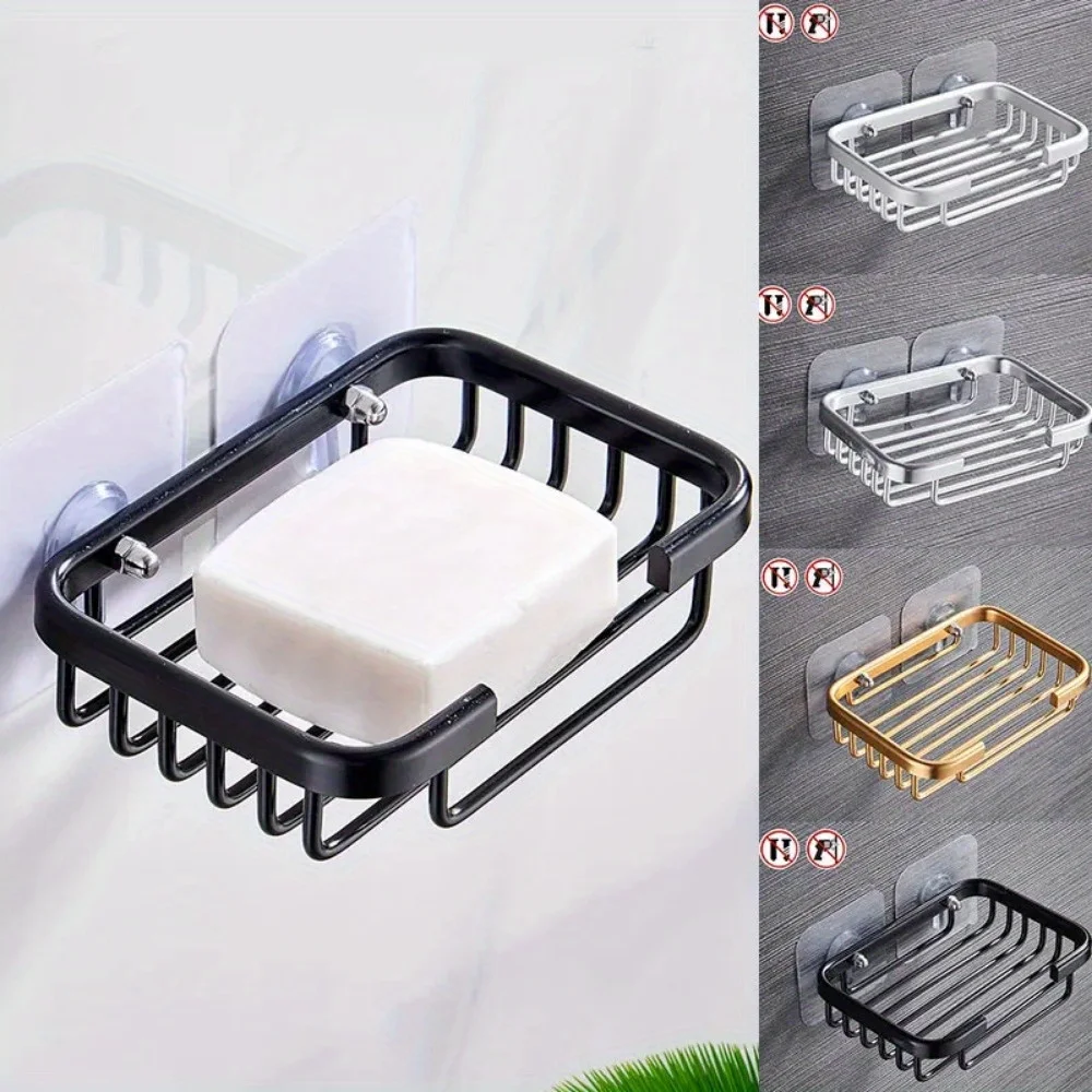 1PC Drill Free Soap Dish Holder Wall Mounted Storage Rack Holder Hollow Type Soap Sponge Dish Bathroom Accessories