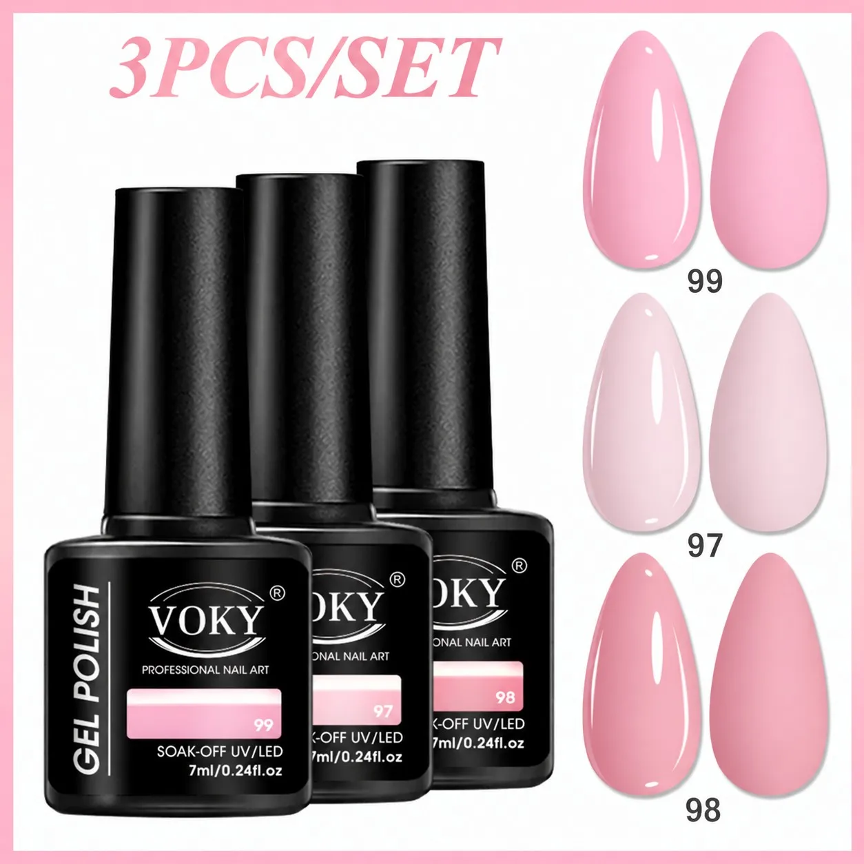 Nude Pink 3-Color Nail Polish Gel Set, Salon-Grade Professional Uv Removable Phototherapy Gel, Three Gentle Nude Pink Shades, with a Clear and Fine Texture, Smooth Application Without Leaving Brush Marks, Mirror-Like Shine after Curing, Long-Lasting and Firm, Nude Makeup Nail Art Basic Set