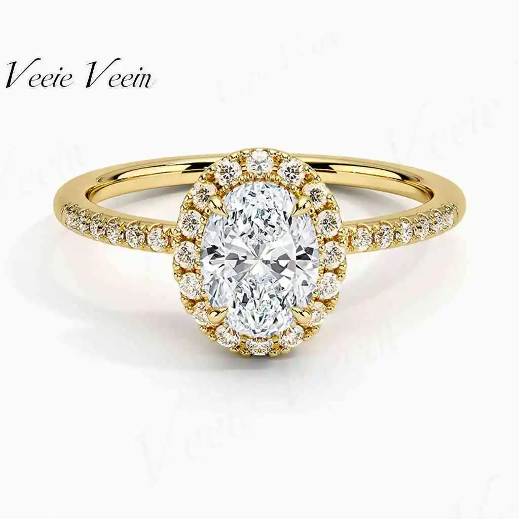 Veeie Veein Jewelry Light Luxury Premium Egg-Shaped Wedding Ring 1 2 3 5 6 8 Carat S925 Gold Plated Diamond Ring In Sterling
