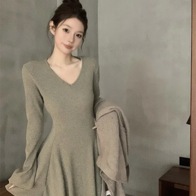 Ele Pure Desire Sexy Long Sve V-Ne Camada de base que pega a cintura Dr Outono Inverno Novo Sle Feminino Faion Dr