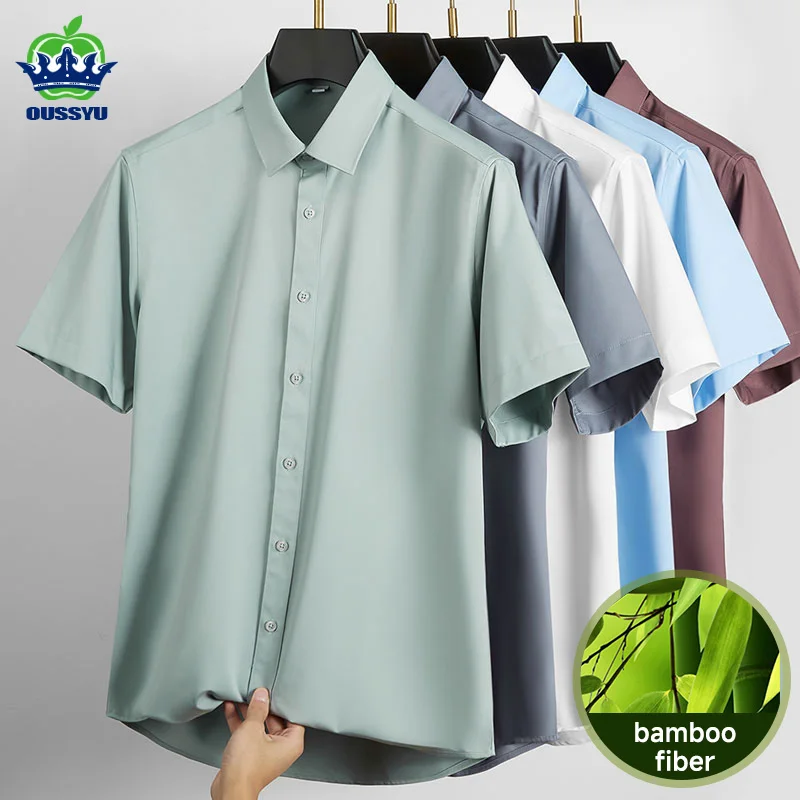 

Good Quality Summer Thin Soft Cozy Bamboo Fiber Short Sleeved Shirt Men Business Breathable Casual White Banquet Shirts Tops