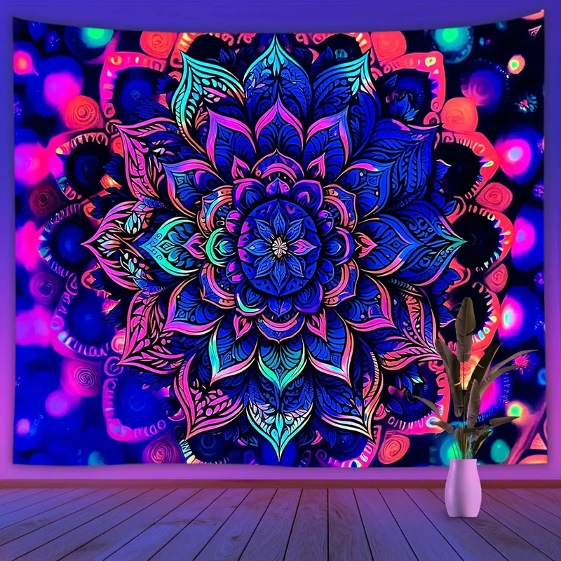 VIKAMA UV Reactive Mandala Tapestry Blacklight Psychedelic Wall Hanging Spiritual Tapestries for Bedroom Decor