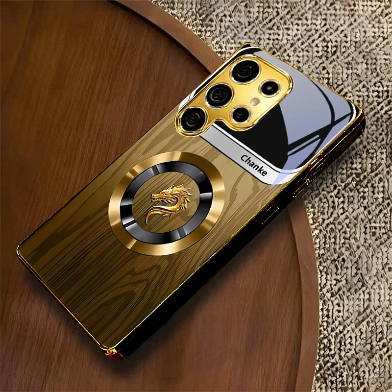 Retro Dragon Crest Electroplated Golden Phone Case For Samsung A23 A33 A53 A73 A14 A34 A54 A15 A35 A55 A06 A16 A36 Glass Cover