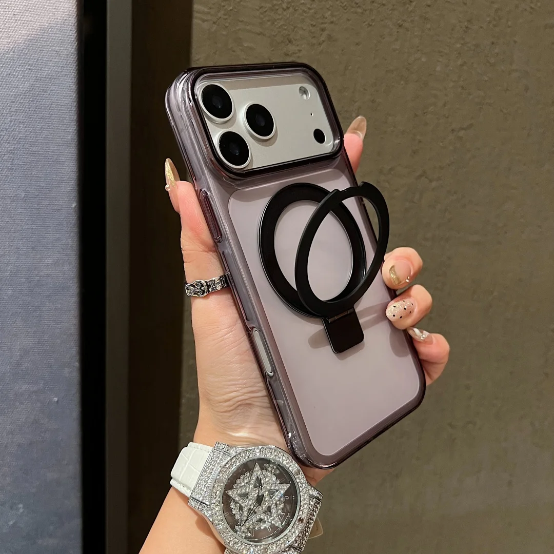 Clear Case for iphone 17 16 Air Pro Max Built-in Magnet Contrast Color Metal Stand Raised Lens Lips Protection Soft TPU Case - Image 4