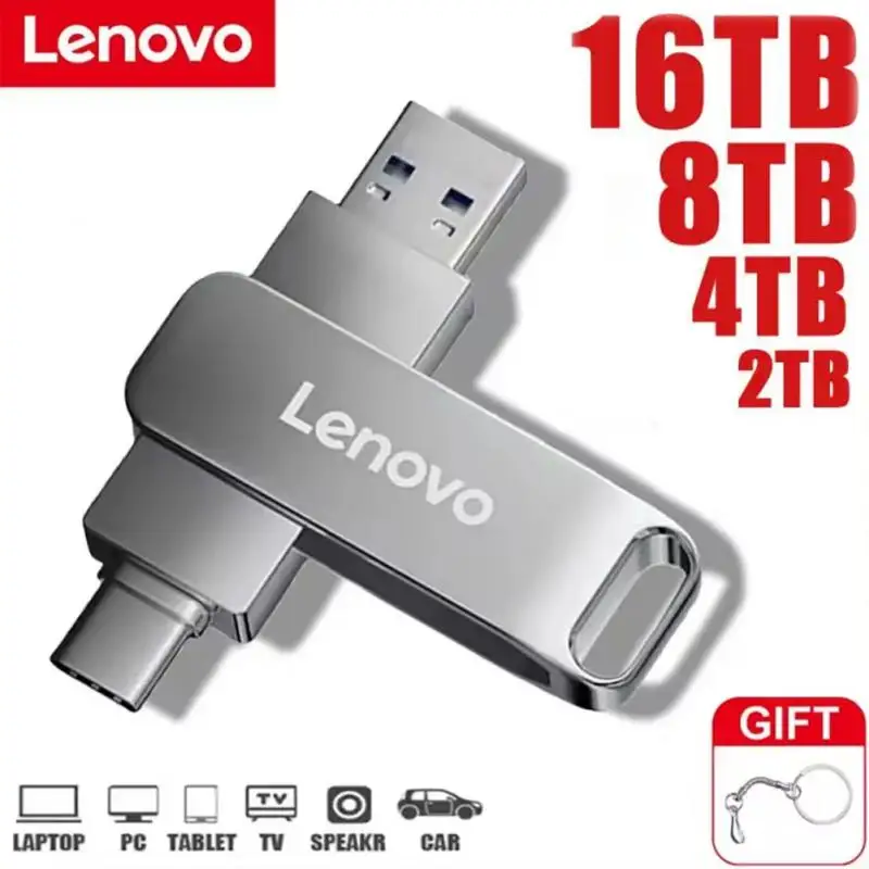 Lenovo แฟลชไดรฟ์ USB 16TB 2 in 1 Lightning PEN Drive 1TB U Disk สำหรับ iPhone Android OTG pendrive USB Memory Stick สำหรับแล็ปท็อปพีซี