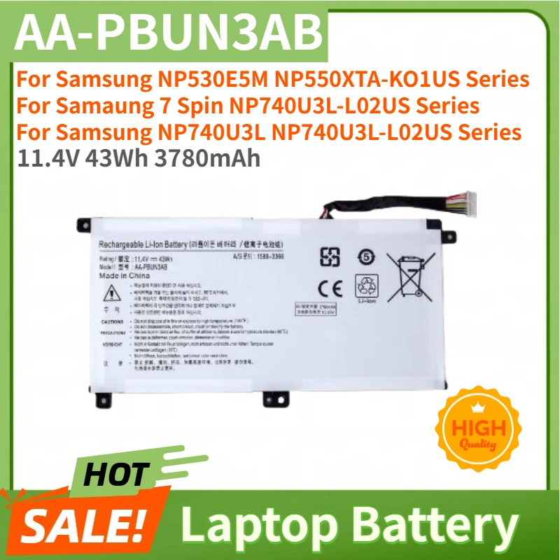 AA-PBUN3AB High Quality Laptop Battery 11.4V 43Wh For Samsung Notebook 7 NP740U3M-K01US BA43-00377A NP740U3L-L02US NP740U5M