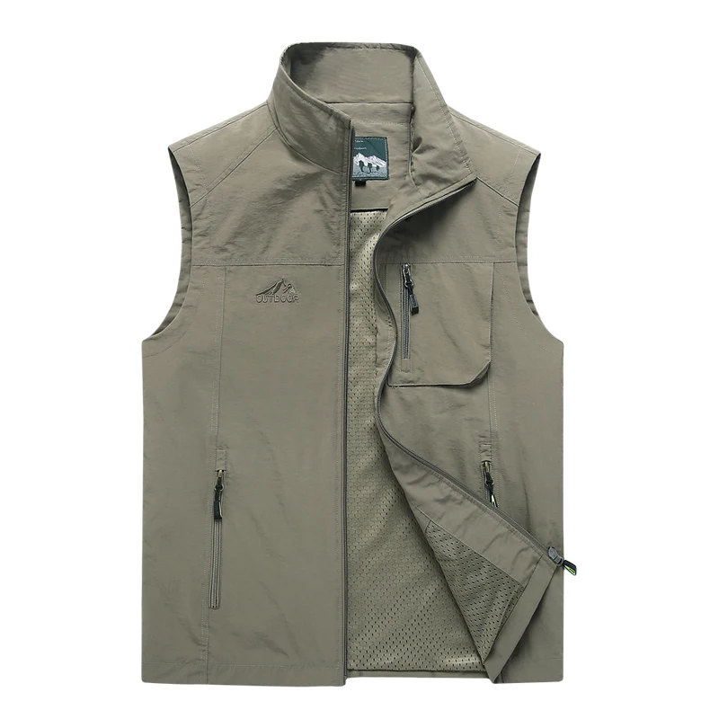 

Men's Vest Summer Leisure Fashion Embroidered Standing Collar Multi-Pocket Work Fishing Tank Top Outdoor Sports Cargo Coat