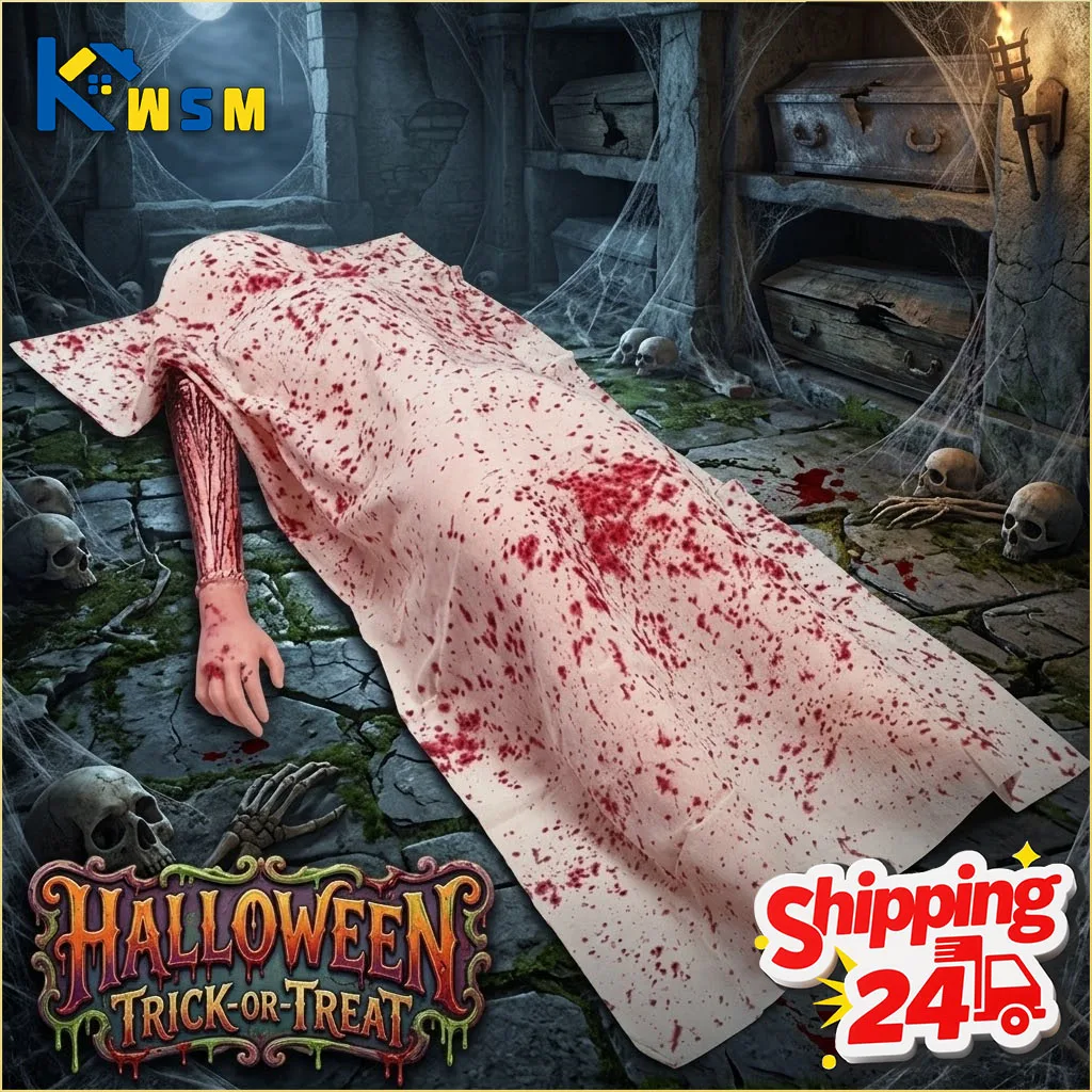1-2Sets Halloween Bloody Gauze Table Cloth Rough Texture Bloodstain Shroud for Haunted House Ghost Party Bar Decoration Scary