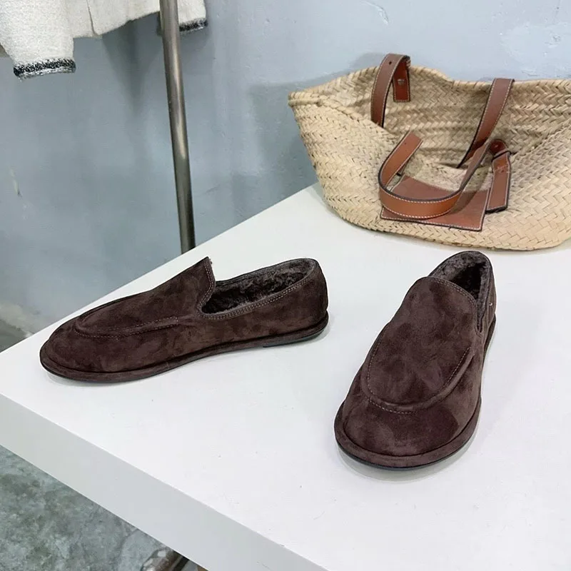 Office Shoes Round Toe Shallow Mouth Flat Bottom Loafers Women's Genuine Leather Solid Color Single Shoes Spring Autumn Mules