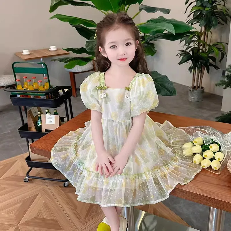 Girls Skirt Foreign Style Princess Small Fragrant Summer Flower Short Sleeve Dress Girl Baby 2024 New Skirt Summer Dress