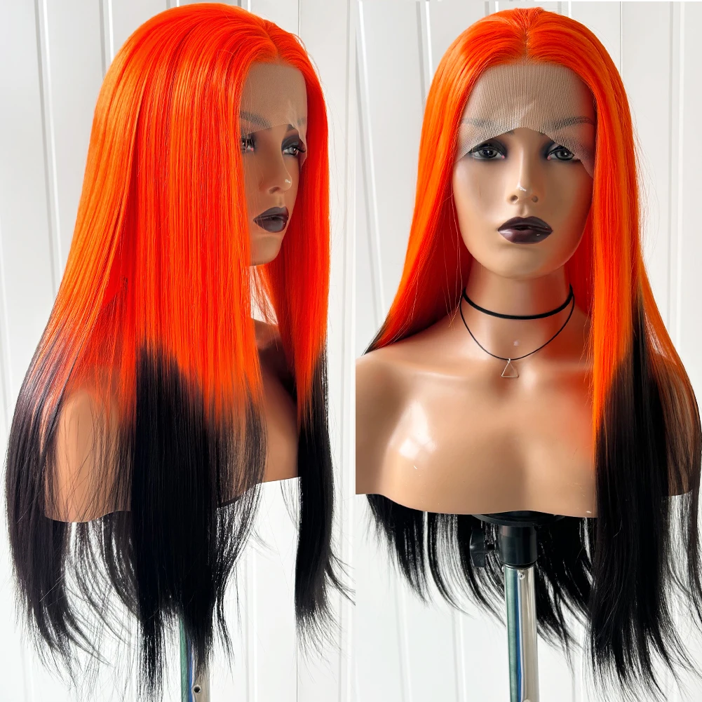 

AIMEYA Long 13X4 Lace Synthetic Wigs for Women Ombre Orange Wig Lace Front Straight Hair Wig Natural Hairline Cosplay Lace Wigs