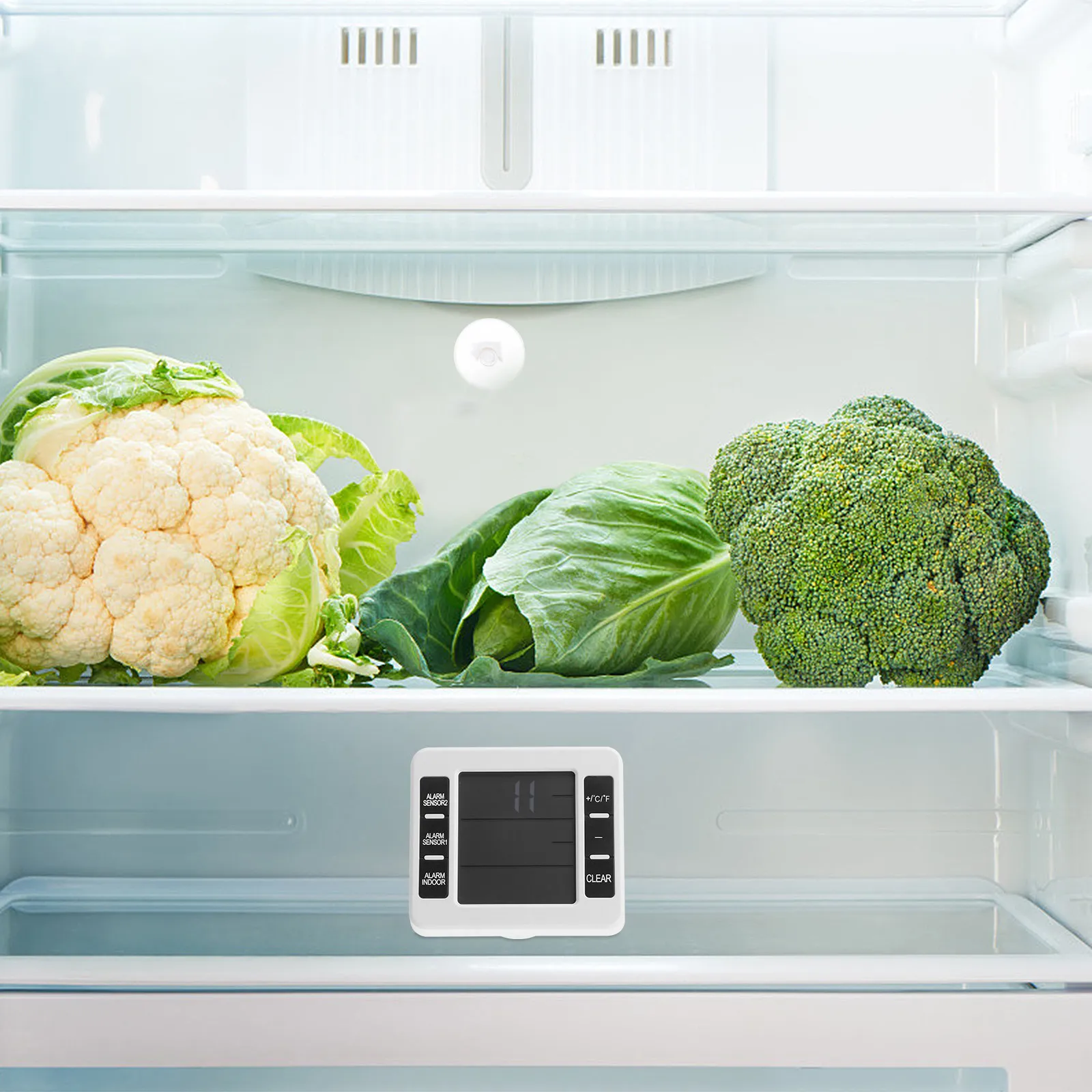 

Цифровой беспроводной термометр для холодильника с двумя внешними датчиками, 1 встроенным внутренним датчиком, сигнализацией температуры, записью высоких и низких значений, настенный