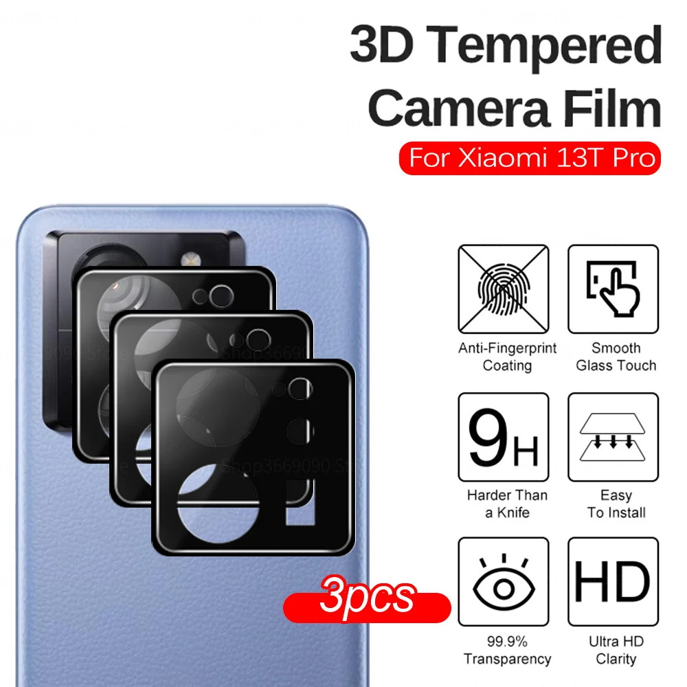 3pcs 3D Black Camera Lens Cover For Xiaomi 13T Pro Lens Tempered Glass Rear Film Coques Xiomi Mi13T mi 13 T Pro 13tpro 5G 6.67in