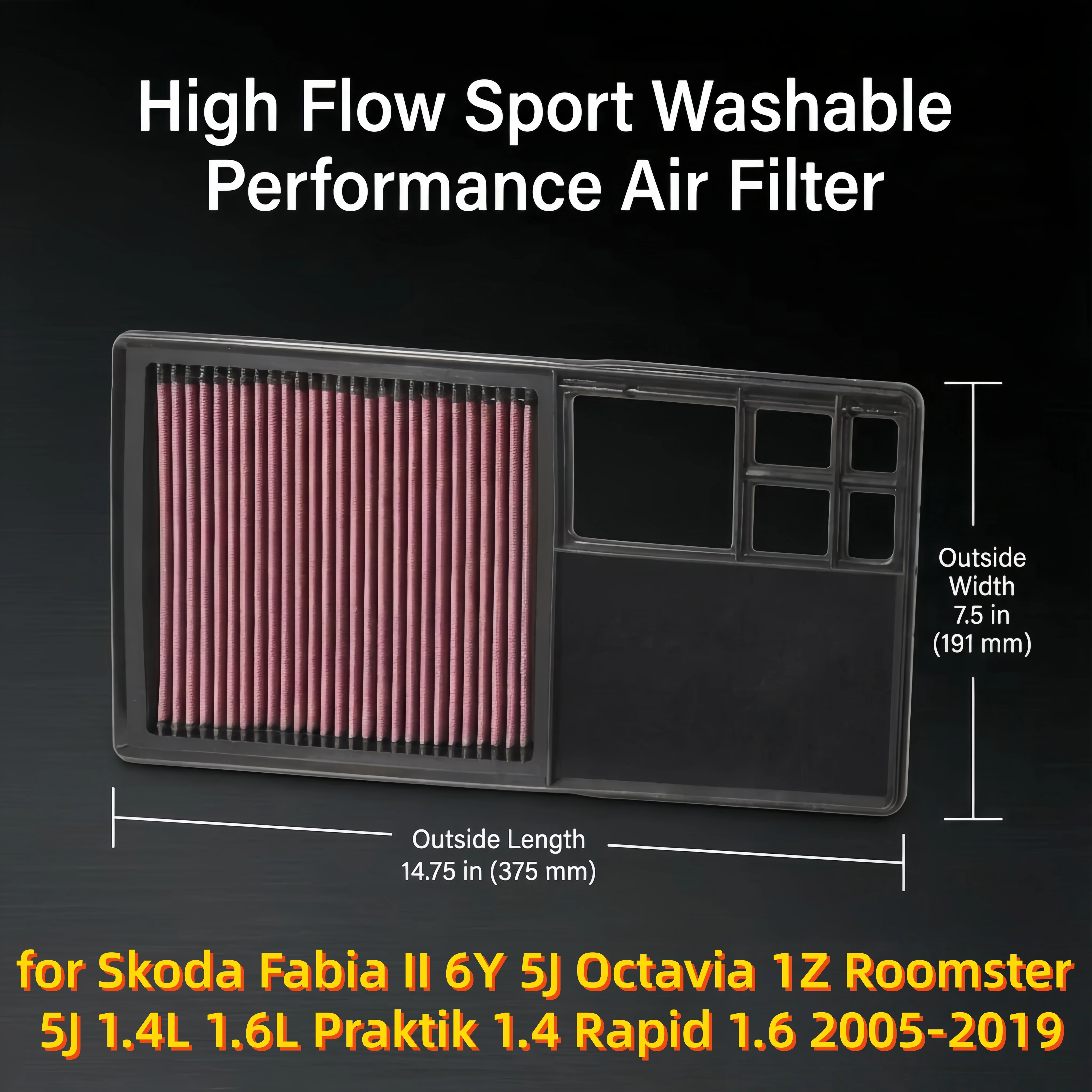 for Skoda Fabia II 6Y 5J Octavia 1Z Roomster 5J 1.4L 1.6L Praktik 1.4 Rapid 1.6 2005-2019 High Flow Sport Air Filter 33-2920