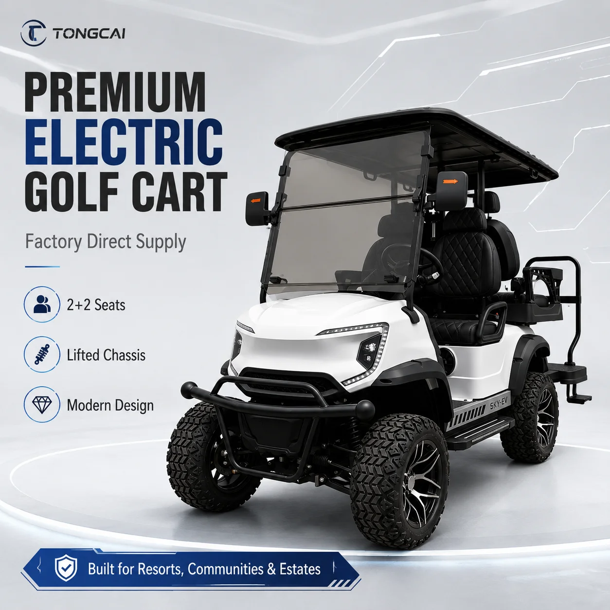 72V Off-Road Lifted Electric Golf Cart 4 Seater Hunting Utility Vehicle for Farm Forest Outdoor Use