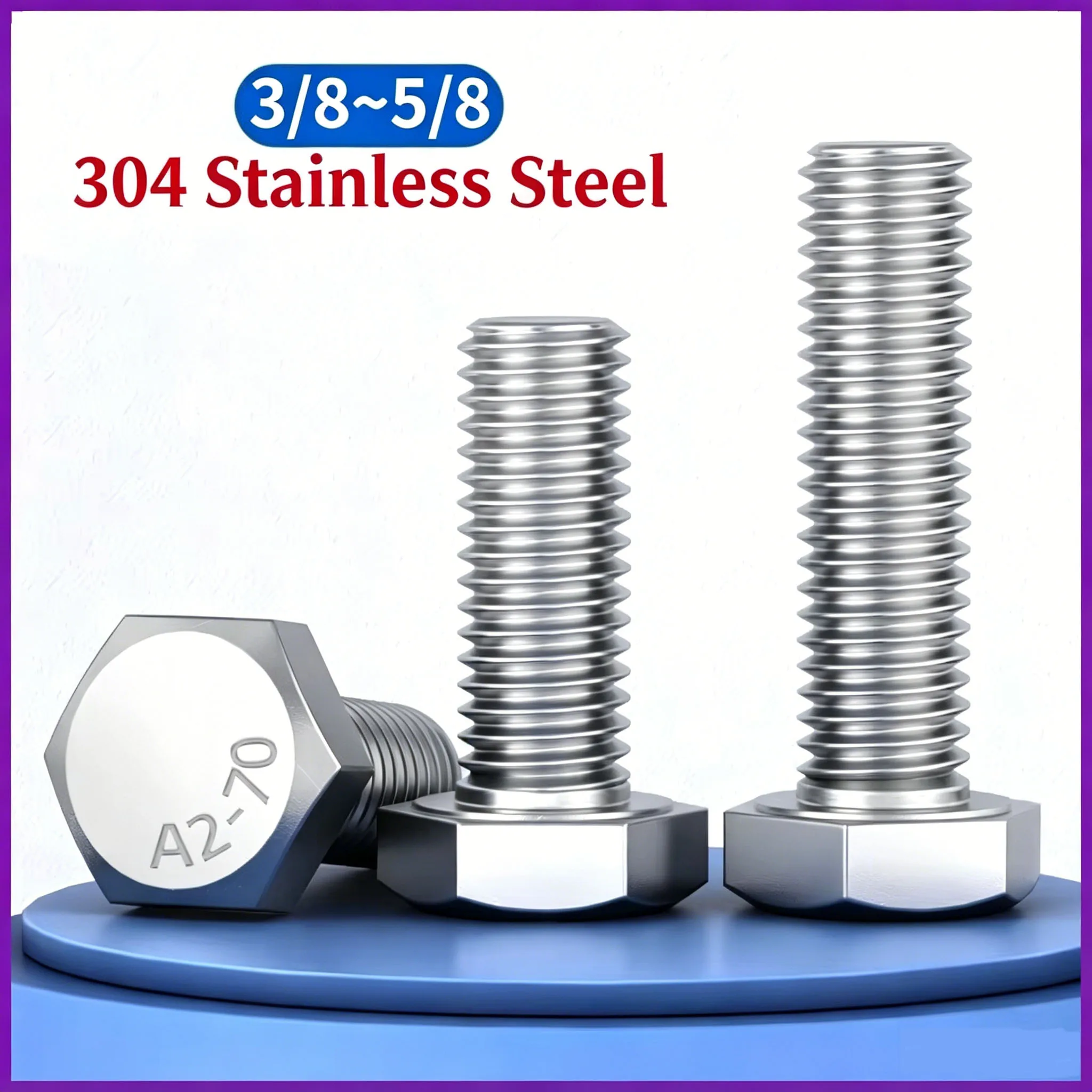 

A2-70 304 Stainless Steel External Hex Head Bolt UNC UNF Thread 3/8-16 7/16-14 1/2-13 5/8-11 3/8-24 7/16-20 1/2-20