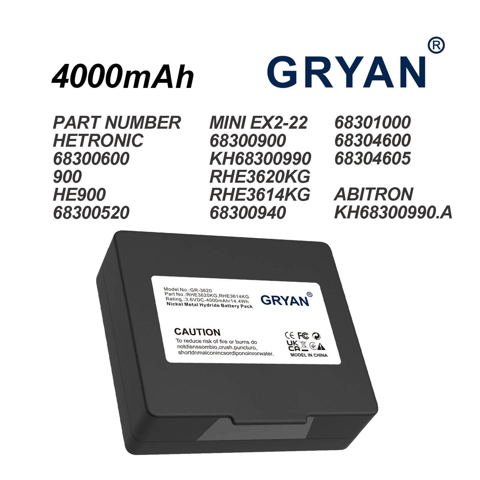 GRYAN Crane Remote Control 4000mAh Battery For Mini EX2-22 Abitron KH68300990.A Hetronic 68300600 68300900 900 HE900 KH68300990