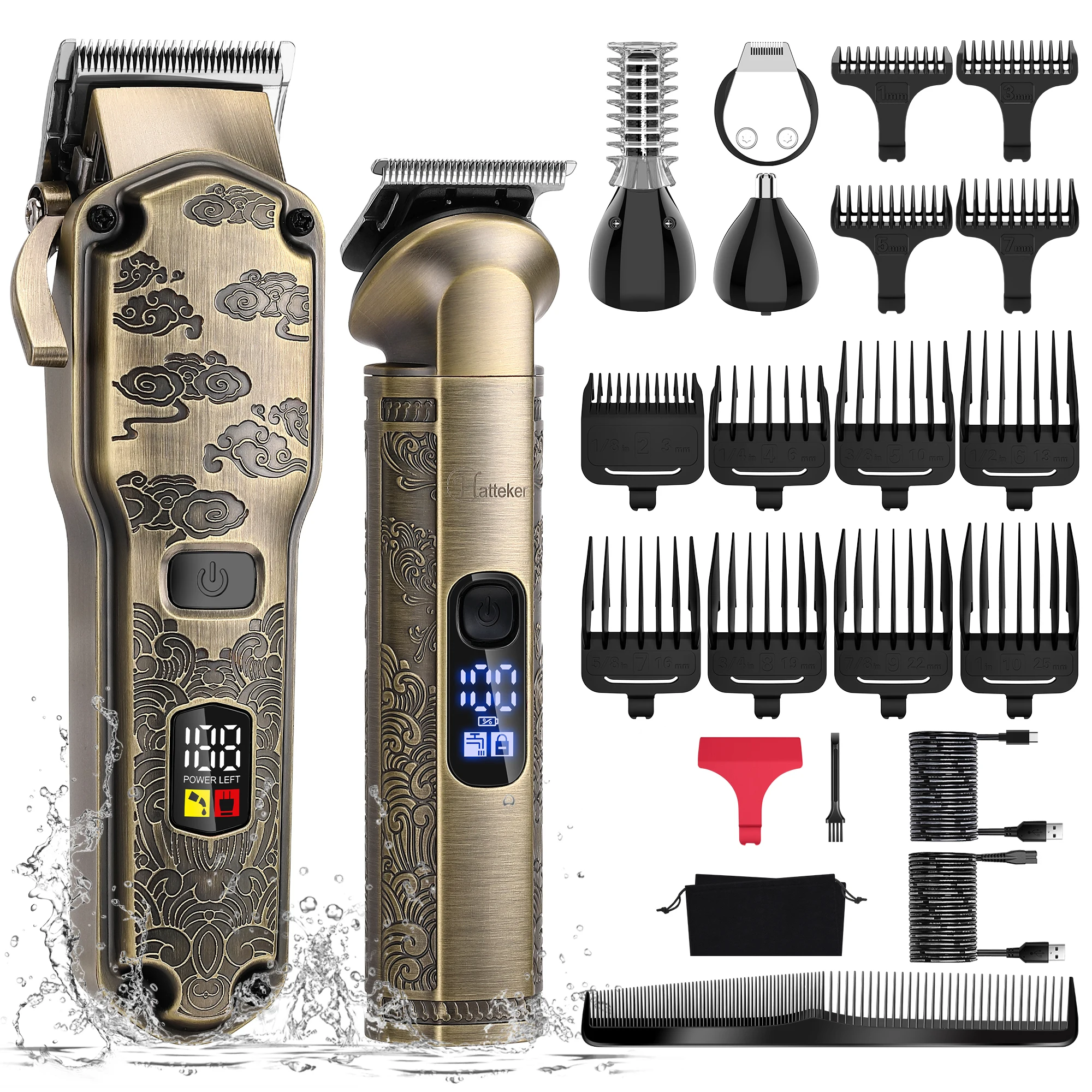 Hatteker Metal Electric Hair Trimmer Set Smart LCD Digital Display Multi-Functional Home Use Haircut Kit