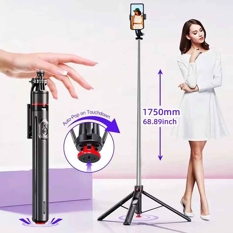 new Auto Pop Open Tripod Selfie Stick with Magnetic Wireless Bluetooth Remote for smartphone Shooting Optional Fill Light