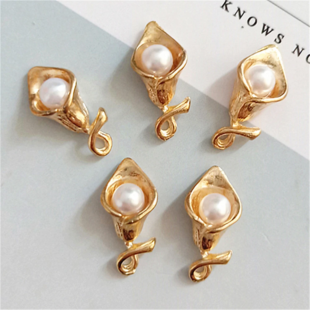 

20pcs Pearl Lily Alloy Charms Pendant DIY Jewelry Making Accessories Golden Simple Stylish Necklace Bracelet Project