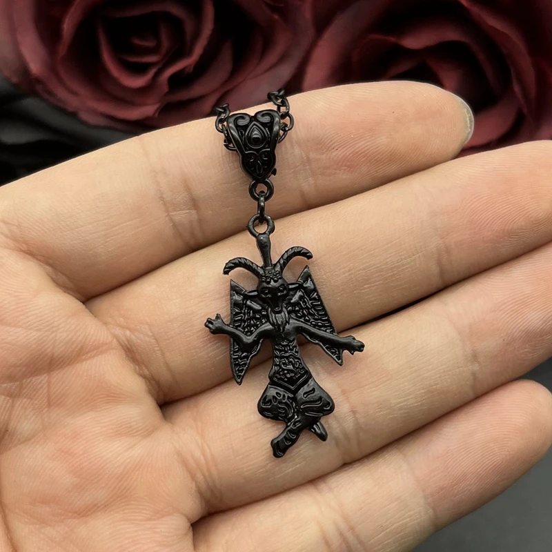 Occult Baphomet Sitting Goat Dangling Charm necklace , Satanist Jewelry, Gothic Goat Head necklace , Alternative Jewelry