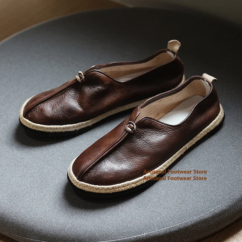 

Cowhide Sole Slip On Single Shoes Soft Leather Soft Sole Loafers for Men Breathable Durable Leather Casual Shoes Summer Shoes