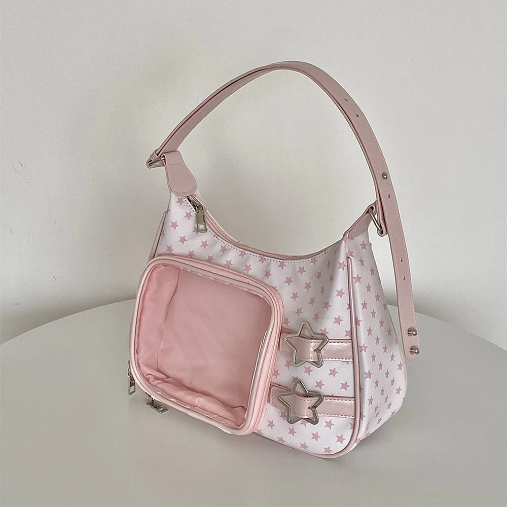 New Pink Star Pattern Y2k Aesthetic Underarm Ita Bags Streetwear Girl Transparent Shoulder Bag DIY Display Crossbody Bag