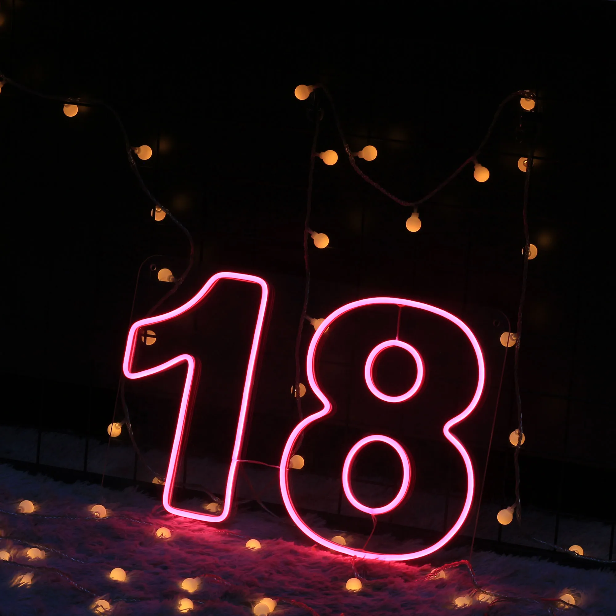 LED Neon Light Sign Number 18 Neon Wall Letters Lights Night Lamp for Room Holiday Party Decor Birthday Christmas Gift Signs