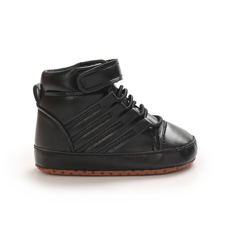 Baby Jungen High-Top Stiefel Weiche Sohle Erste Schritte Schuhe Magischer Riemen PU-Leder Rutschfeste Kleinkinderschuhe für 0-18 Monate Neugeborene – Detail 7