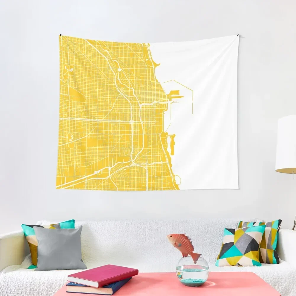 

Chicago Map - Yellow Tapestry Home Decorations Aesthetic Wallpaper Bedroom Tapestry